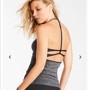 Fabletics Shirt Tank Seamless Striped Black Grey